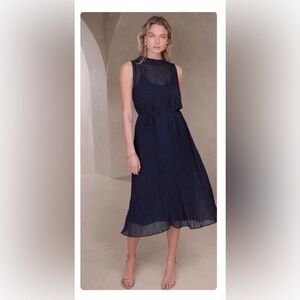NWT Banana Republic Navy Radiant/Sunburst Pleated Georgette Midi Dress S